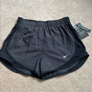 Nike Women's Black and Grey Running Shorts with Reflective Swoosh